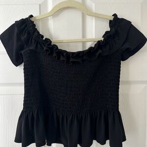 BCBG Generation Black Smocked Peplum Top | Size S